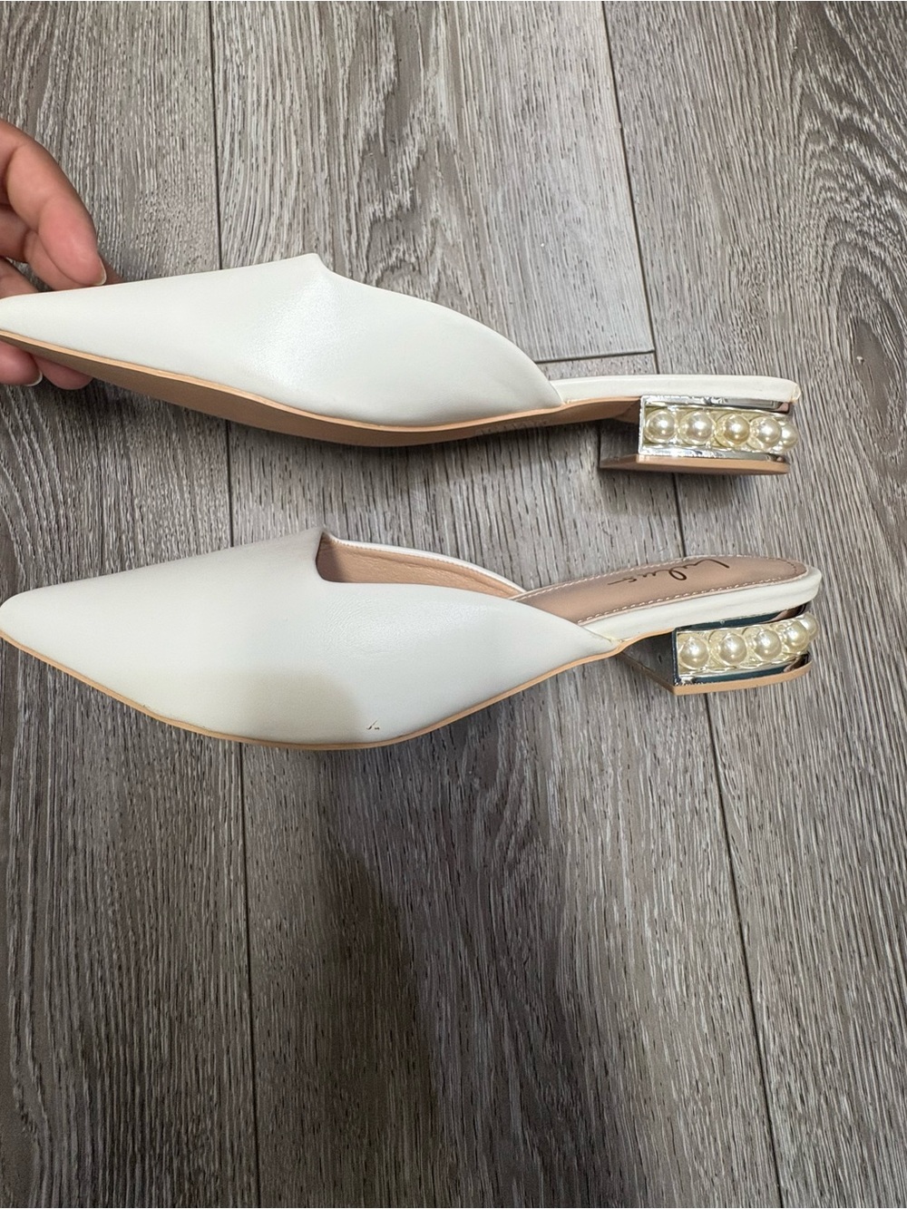 Lulus Pearl-Accented Pointed Toe Mules - White - Picture 9 of 11